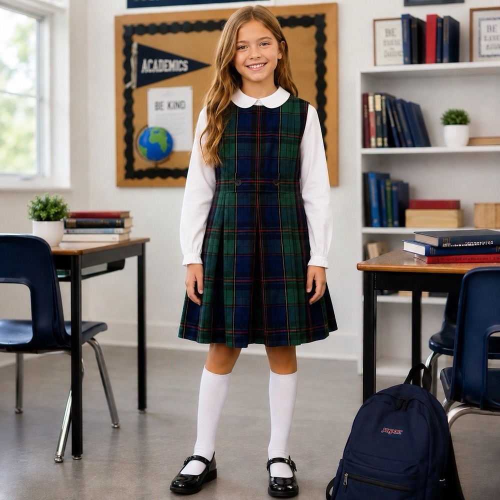 Parker Girls Size 4 Tartan Plaid Dress Navy Green Pleated Preppy Holiday School